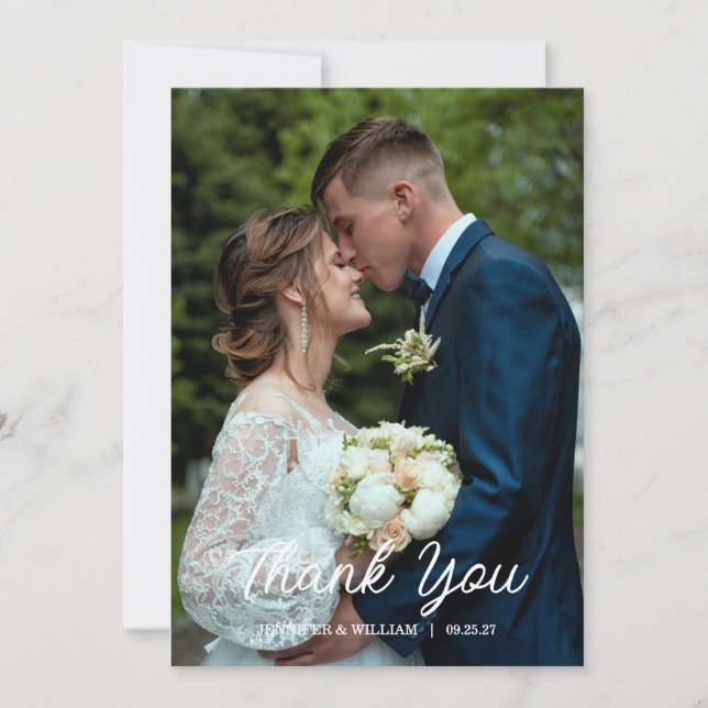 Modern Script Photo Wedding Tack Kort (Framsida)