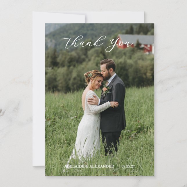 Modern Script Photo Wedding Tack Kort (Framsida)