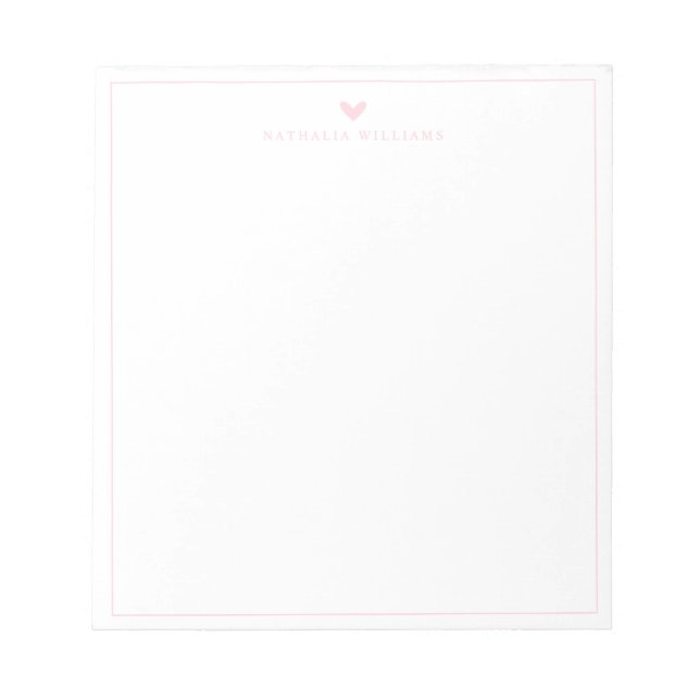 Modern Script Pink Heart Border Monogram Anteckningsblock (Framsida)