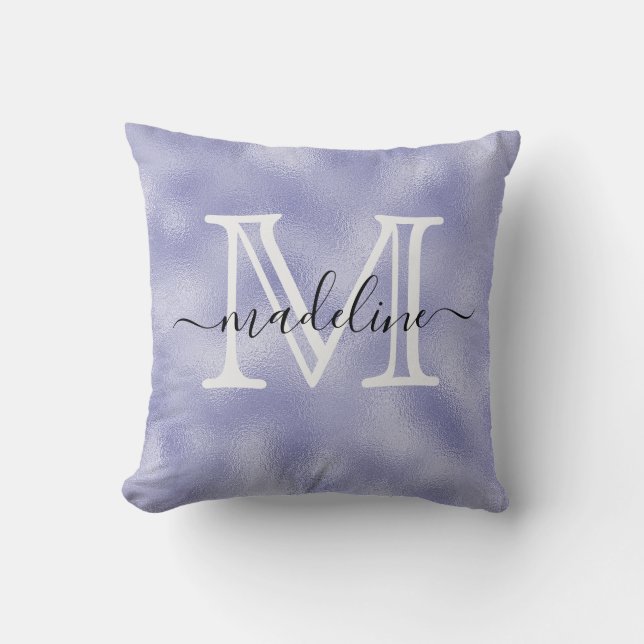 Modern Script Purple Foil Monogram Kudde (Framsida)