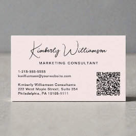 Modern Script QR Code Professional Pink Visitkort