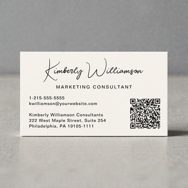 Modern Script QR Code Professional Visitkort (Modern Script QR Code Professional Business Card)