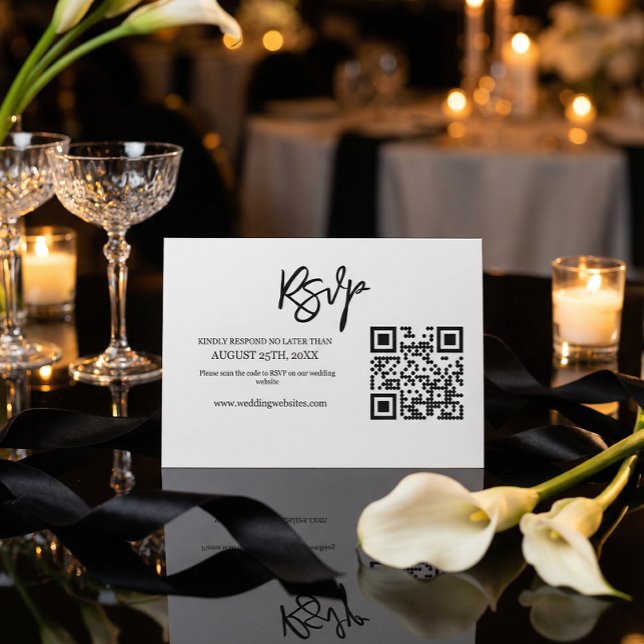 Modern Script QR Code Wedding Website RSVP OSA Kort (Skapare uppladdad)