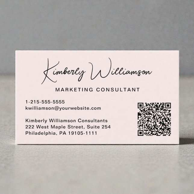 Modern Script QR-kod Professionell Rosa Visitkort (Modern Script QR Code Professional Pink Business Card)