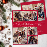 Modern Script Red 5 Photo Collage jul Julkort<br><div class="desc">Modern Elegant Calligraphy Red 5 Photo Collage God jul Script Helgdag Card. Den här sjutna, minimalistiska, viskösa 5 (5) fotokortmallen Julhälsningar ett söt-rutnätsfotokollage och säger "God jul"! Texten "God jul" hälsning är skriven i ett vackert handskrivet skript med snabb smak-svan typpografi eller kalligrafi i rött på vit färg-bakgrund. På motsatt...</div>