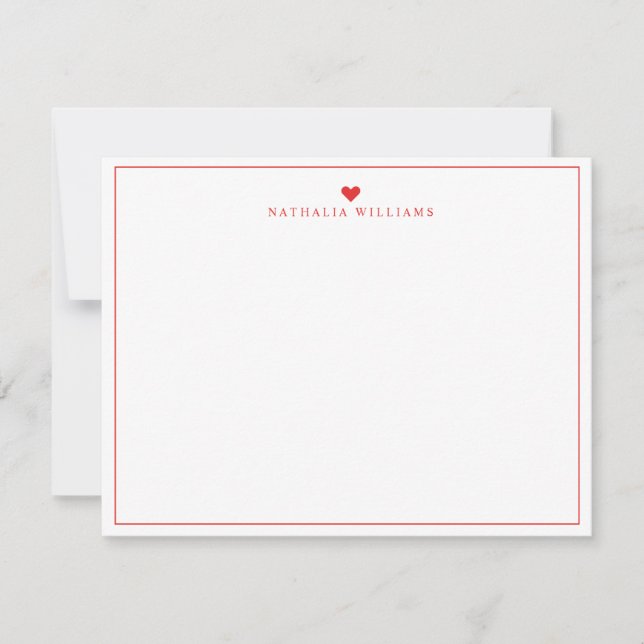 Modern Script Red Heart Gräns Monogram Note Card Anteckningskort (Framsida)