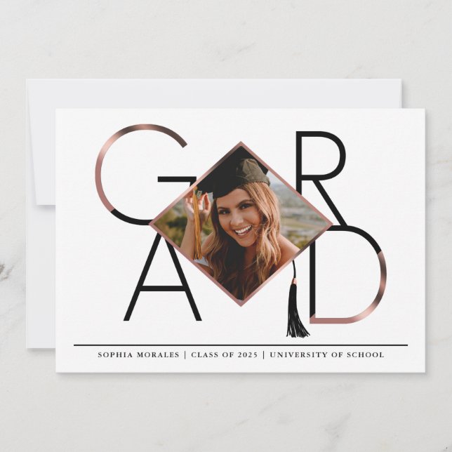 Modern Script Ro Guld Tassel Grad Photo Collage Inbjudningar (Framsida)
