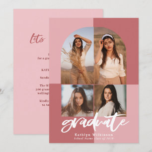 Modern Script Ro Rosa Arch Multi Photo Grad Inbjudningar