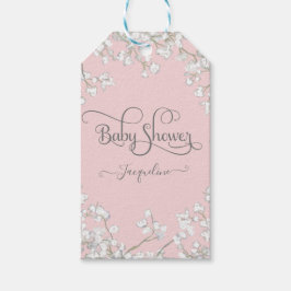 Modern Script Rosa i White Blommigt Boy Shower Presentetikett