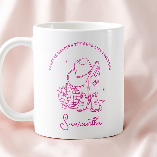 Modern Script Rosa Western Disco Cowgirl Bff Kaffemugg (Modern Script Pink Western Disco Cowgirl Bff Coffee Mug)