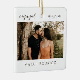 Modern Script Rustic Engagement Photo Keepsake  Julgransprydnad Keramik