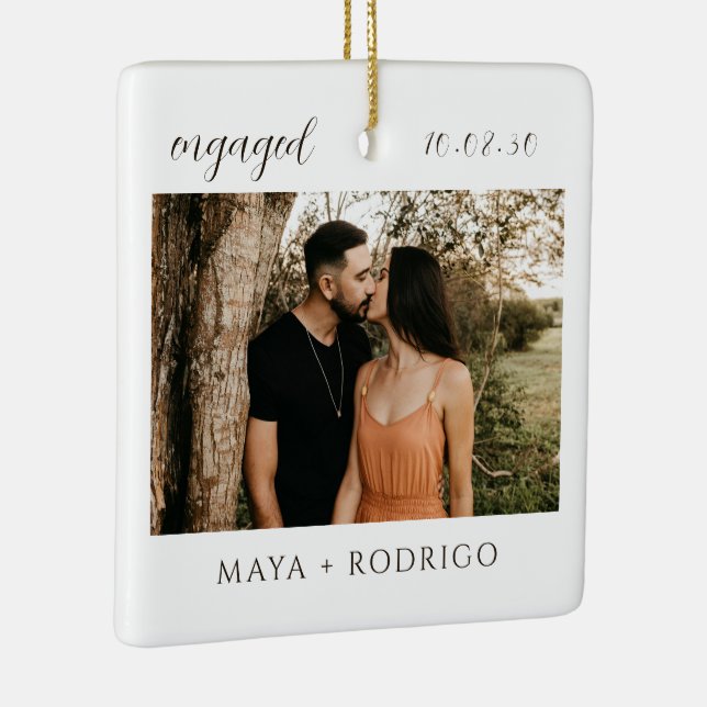Modern Script Rustic Engagement Photo Keepsake  Julgransprydnad Keramik (Höger)