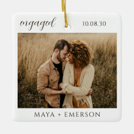 Modern Script Rustic Engagement Photo Keepsake  Julgransprydnad Keramik