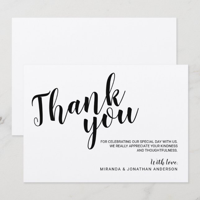 Modern Script Rustik Kraftpapper Bröllop Tack Inbjudningar (Fram/baksida)