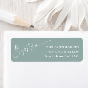 Modern Script Sage Green Dopings Returadress Etikett
