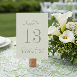 Modern Script Sage Green Formal Wedding Bordsnummer
