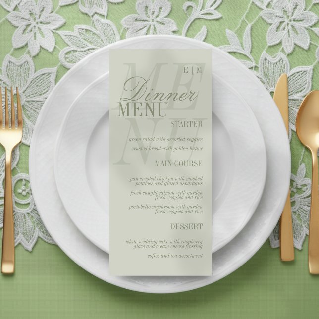 Modern Script Sage Green Formal Wedding Meny (Set the dinner tables of your big day with this Modern Script Sage Green Formal Wedding Menu! )