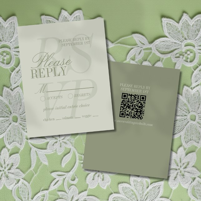 Modern Script Sage Green Formal Wedding  OSA Kort (Invite guest to give their response for your big day with this Modern Script Sage Green RSVP!)