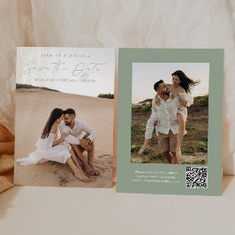 Modern Script Sage Green QR-kod 2 Foto Spara Datumet