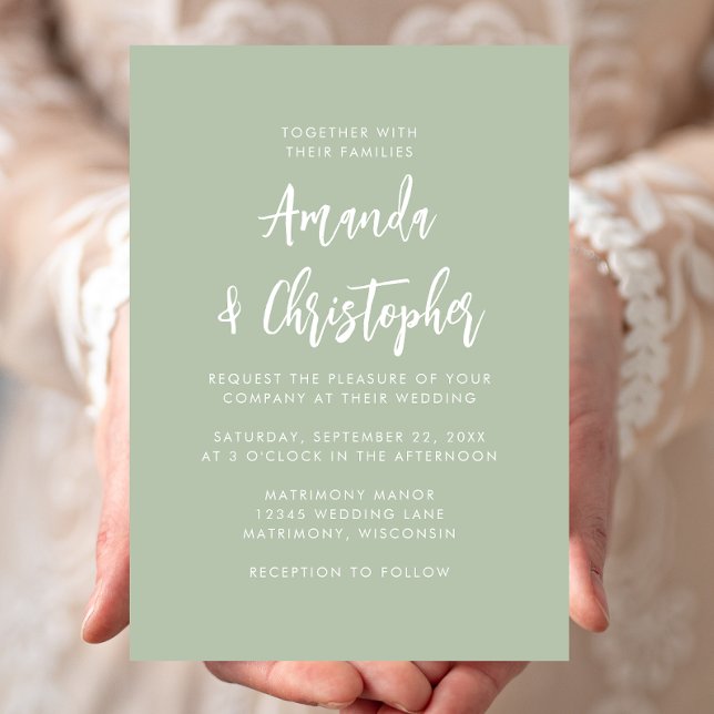 Modern Script Sage Green Wedding Inbjudningar (Skapare uppladdad)