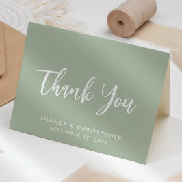 Modern Script Sage Green Wedding Thank You Kort