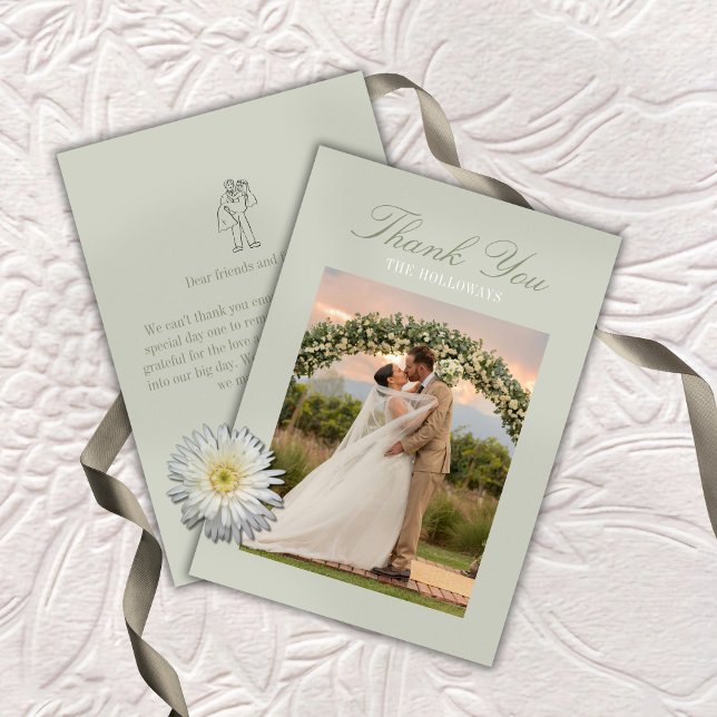Modern Script Sage Grön Bröllop Tackkort Tack Kort (Modern Script Sage Green Wedding Thank You Card)