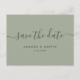 Modern Script Sage Grönt Bröllop spara datum Meddelande Vykort