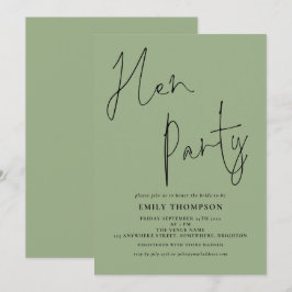 Modern Script Sage Grönt Hen Party Inbjudningar