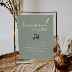 Modern Script Sage Grönt QR Bröllop Honeymoon Fund Poster