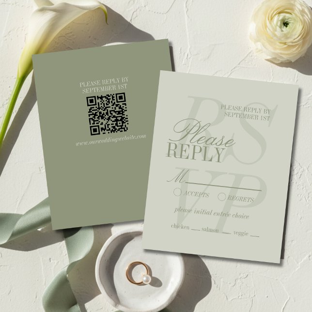 Modern Script Sagegrön Formell Bröllopsinbjudan  OSA Kort (Modern Script Sage Green Formal Wedding RSVP Card
)