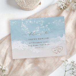 Modern Script Sand Hearts Beach RSVP-kuvert