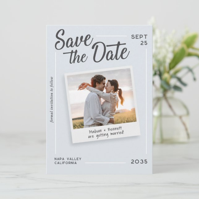 Modern Script Save the Date Retro Photo Wedding Spara Datumet (Stående Fram)