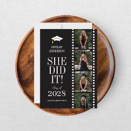 Modern Script Senior Photo Graduation Black Reel Inbjudningar