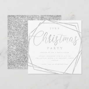 MODERN Script Silver White Glitter jul Party Inbjudningar