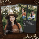 Modern Script Simple Photo Graduation Announcement Inbjudningar<br><div class="desc">A Modern Script Graduate Simple Photo Graduation Announcement card with a handwritten font,  with name and graduation details. The back has two photo placements with additional details. Click the edit button to customize this design.</div>