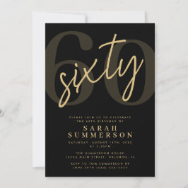 Modern Script Sixty Black Gold 60th Birthday Party Inbjudningar