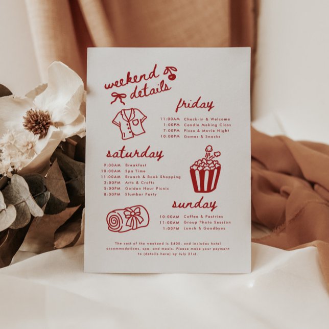 Modern Script Spa Sällskapshelg Itinerary Tilläggskort (Skapare uppladdad)