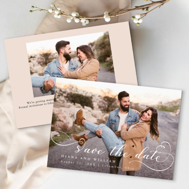 Modern Script Spara Datum-kort – Anpassad Foto Inbjudningar (Save The Date Card)