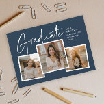 Modern Script Student Photo Collage Studenten Inbjudningar<br><div class="desc">En Modern Student Photo Collage Studenten-inbjudan med handskrivet teckensnitt och tre foton på framsidan med namn och studenten. Baksidan har två foton och information om party. Klicka på knappen Redigera om du vill anpassa designen.</div>