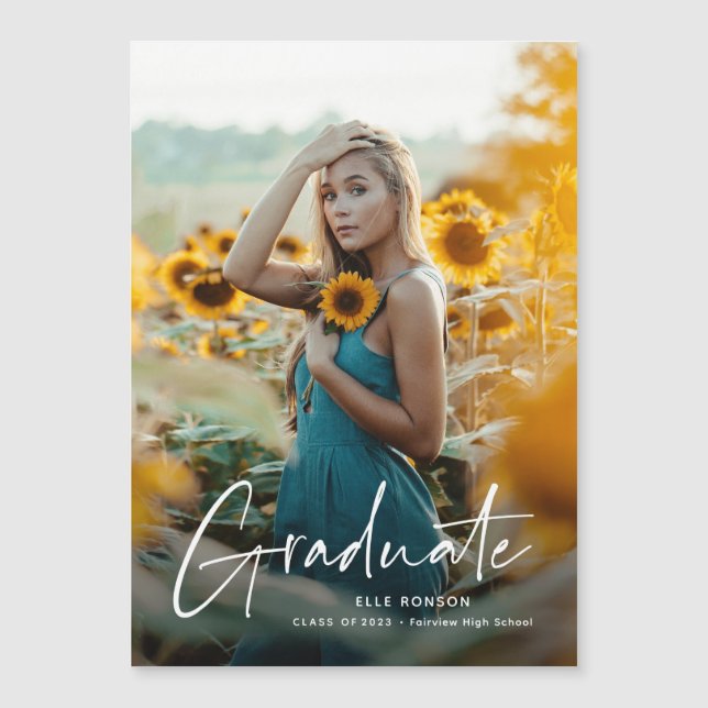 Modern Script Student Photo Studenten Magnetisk Inbjudningskort (Framsida)