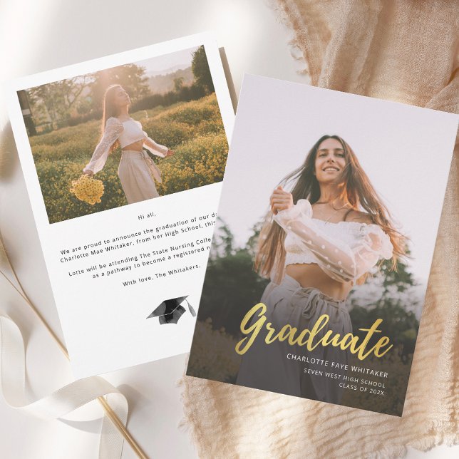 Modern Script Student Photo Studenten Meddelande (Modern Script Graduate Photo Graduation Announcement)