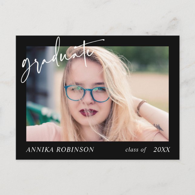 Modern Script studenten-meddelande om svart Vykort (Framsida)