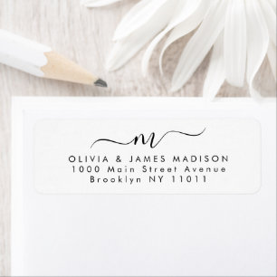 Modern Script Swash Monogram Par Brevpapper Returadress Etikett