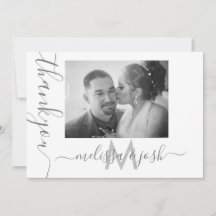 Modern Script Tack Bröllopspar Foto Kort