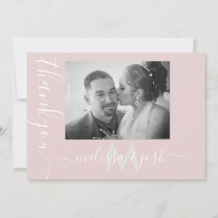 Modern Script Tack Bröllopspar Foto Rosa Inbjudningar