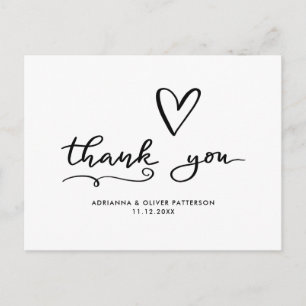 Modern Script Tack Cute Heart Bröllop Vykort