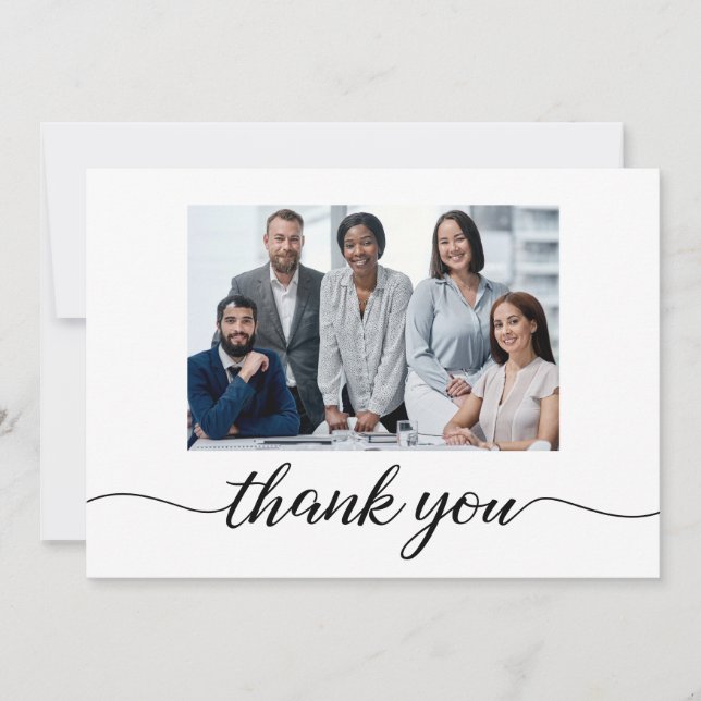 Modern Script Tack Team Foto Business Julkort (Framsida)