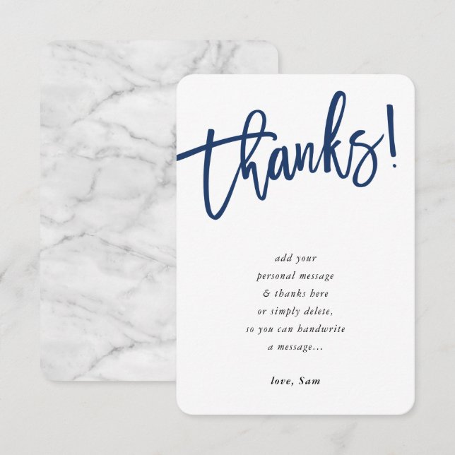 MODERN SCRIPT tackkort navy blue bläck Inbjudningar (Fram/baksida)