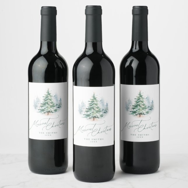 Modern Script Tallrik Julgran God Jul Vinflaska Etikett (Flaskor)