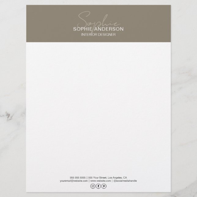 Modern Script Taupe Professionell Verksamhet Brevhuvud (Framsida)